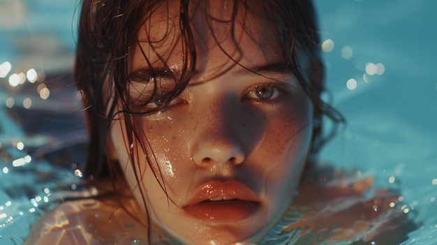 A close up of a person swimming in a pool