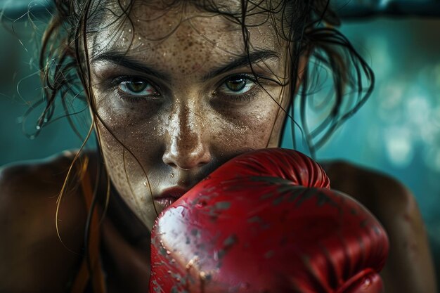 A close up of a person wearing boxing gloves