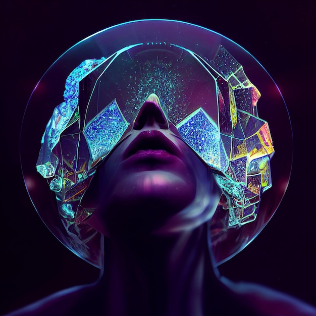 Close up of person wearing futuristic looking glass ball generative ai