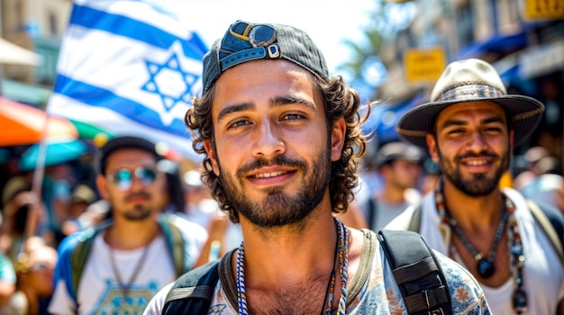 Photo close up of person wearing hat and beard with lot of other people in the background