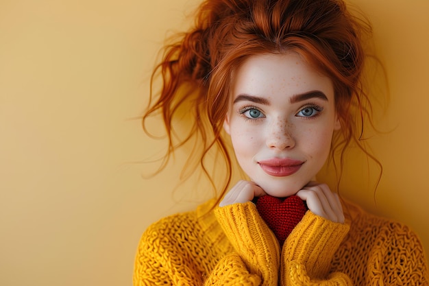 A close up of a person wearing a sweater