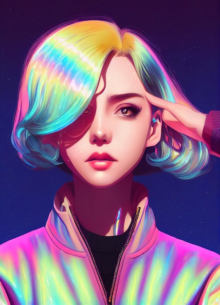 Close up of a person with colorful hair generative ai