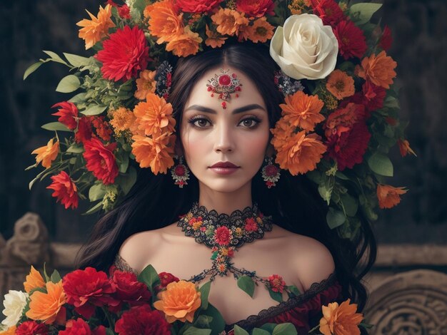 Close up of a person with face Flowers