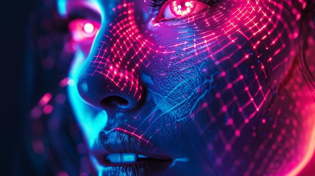 a close up of a person with a futuristic face and a glowing head generative ai