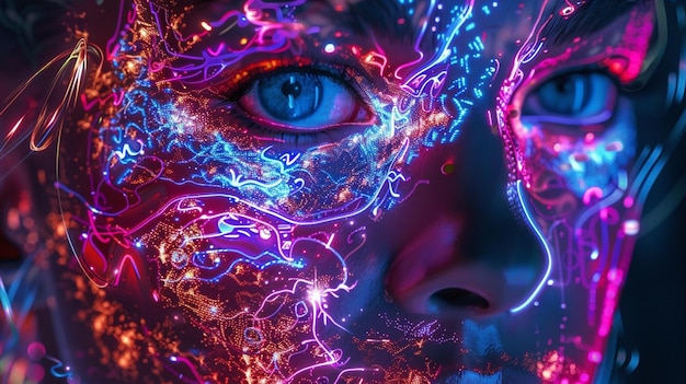 a close up of a person with a glowing face and body generative ai