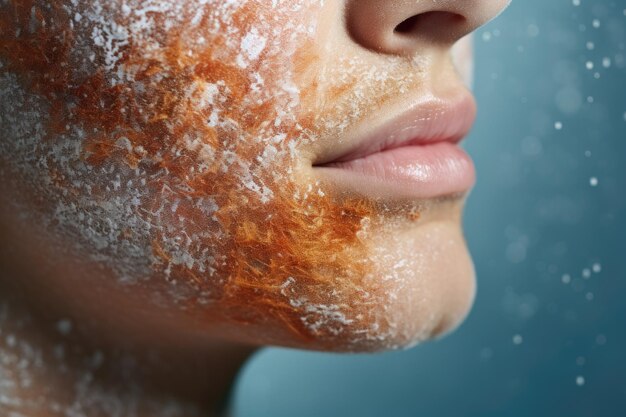 Close up of a person with powder on their face suitable for beauty and skincare concepts