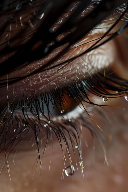 Close up of persons eye with water drops