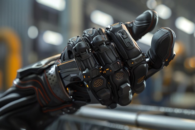 Photo a close up of a persons hand with a black glove on it