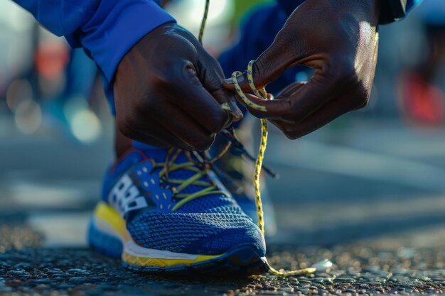 A close up of a persons hands gracefully tying a shoelace showcasing the intricate movements and details involved in the process