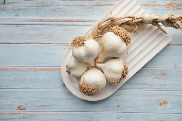 close up pf garlic on white background