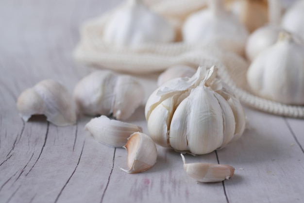 Close up pf garlic on white background