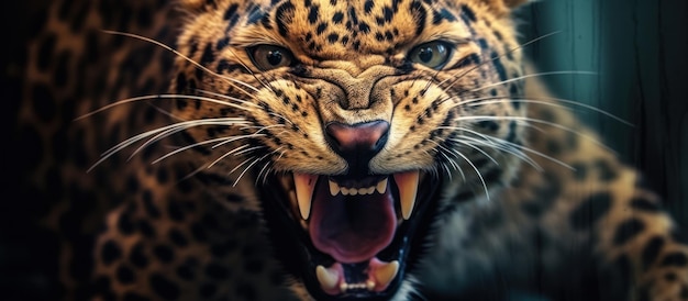 close up photo angry leopard background