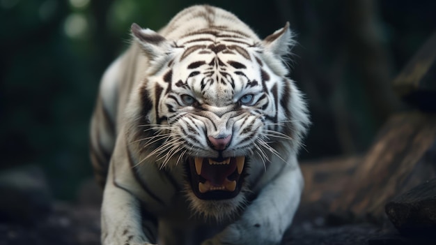 close up photo angry white tiger background