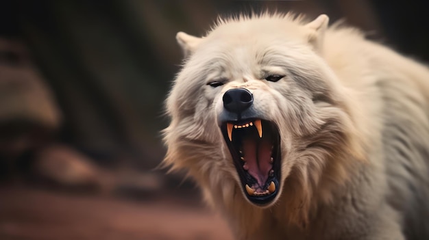 close up photo angry white wolf background