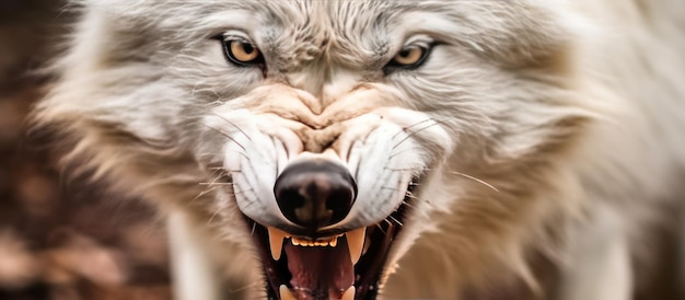 close up photo angry white wolf background