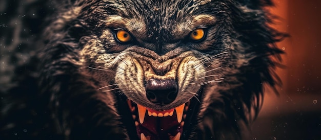 close up photo angry wolf background