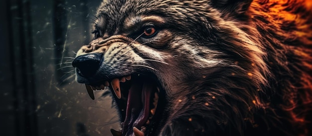 close up photo angry wolf background