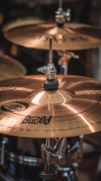 Close up photo of an antique brass cymbal