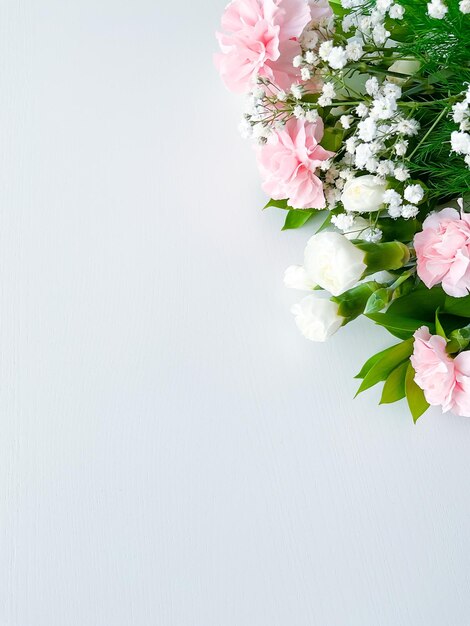 Close up photo of a bouquet of pink and white