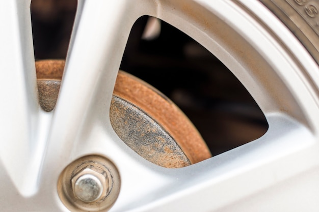 Close-up photo of a car wheel frame