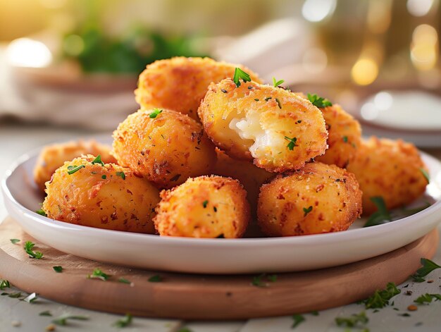 Close up photo of Croquetas a traditional Spanish dish in a restaurant setting