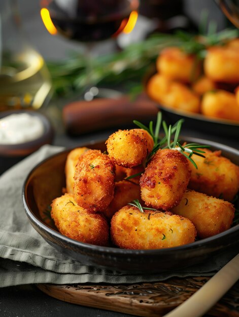 Photo close up photo of croquetas a traditional spanish dish in a restaurant setting