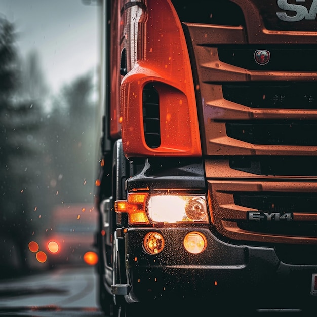 Close up photo of a European truck