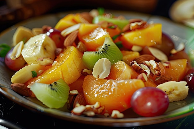 Close Up Photo of Fresh Fruit and Nuts on Plate for a Healthy Snack