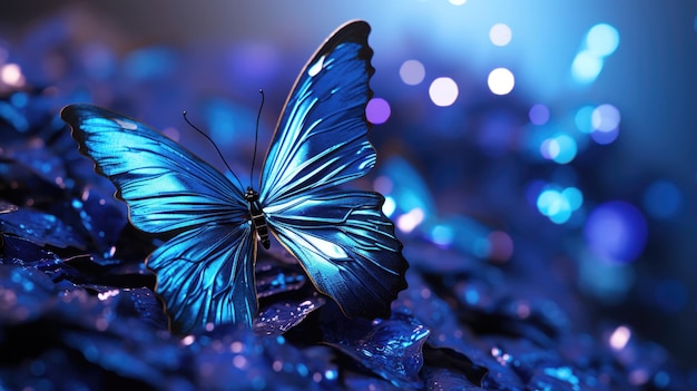 Close up Photo of Glowing Blue Butterflies