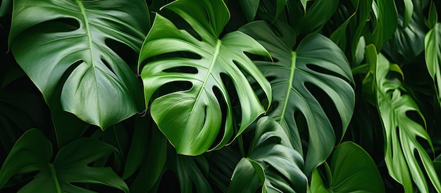 Close up photo of green monstera adansonii leaves known as daun janda bolong in an Indonesian home garden