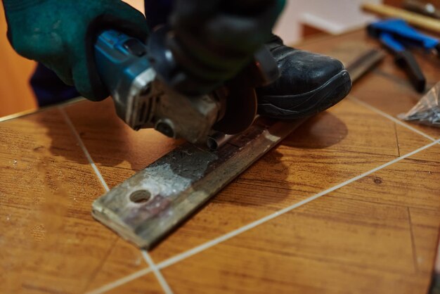 Close-up photo of installation of aluminum fence. Selective focus. High-quality photo