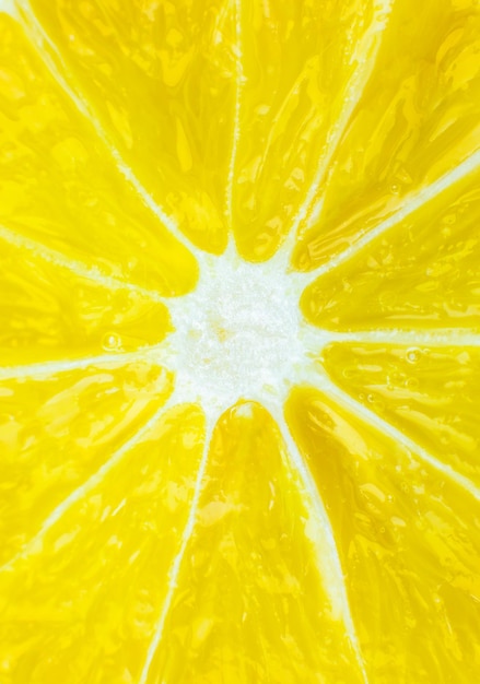 Close up photo of lemon texture background. Fruit cut in half, inside, macro view.