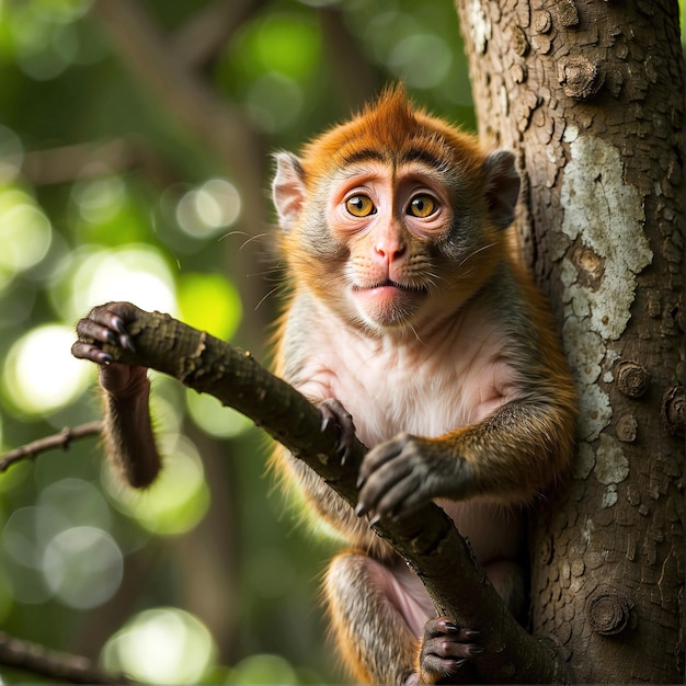 Close Up Photo of Monkey on Tree Branch AI GENERATED