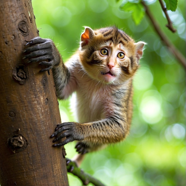 Close Up Photo of Monkey on Tree Branch AI GENERATED