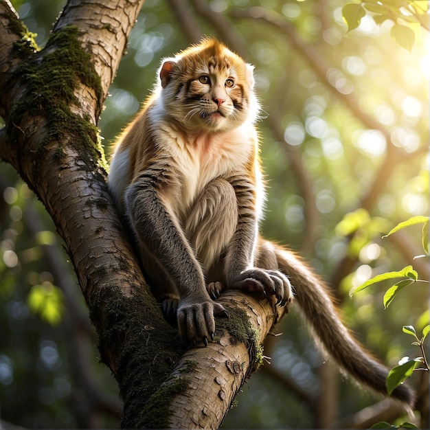 Close Up Photo of Monkey on Tree Branch AI GENERATED