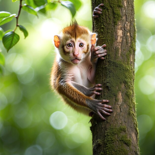 Close Up Photo of Monkey on Tree Branch AI GENERATED