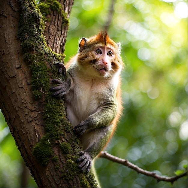 Close Up Photo of Monkey on Tree Branch AI GENERATED