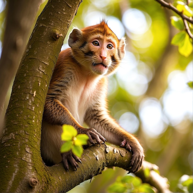 Close Up Photo of Monkey on Tree Branch AI GENERATED