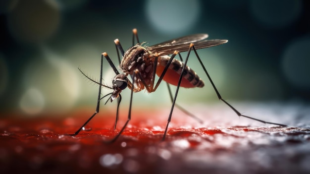 Close up photo of a Mosquito sucking blood from skin