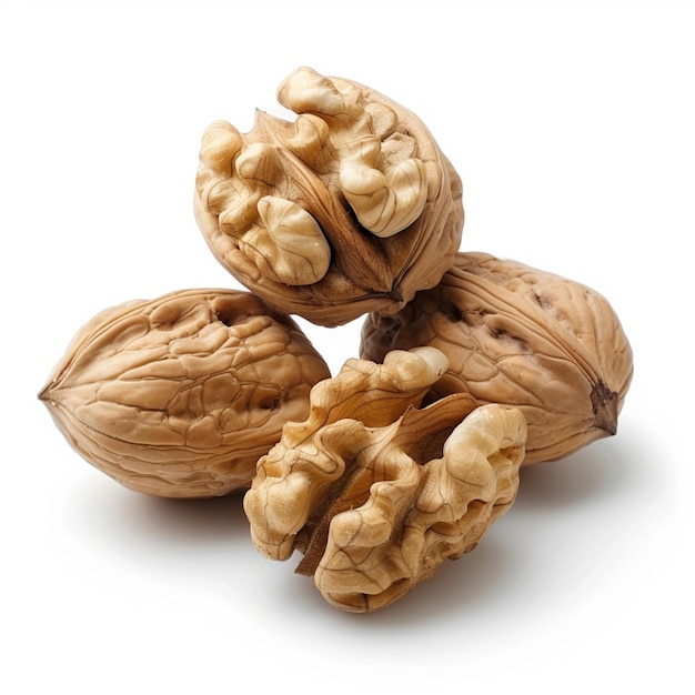 Close up photo of walnuts on a white background