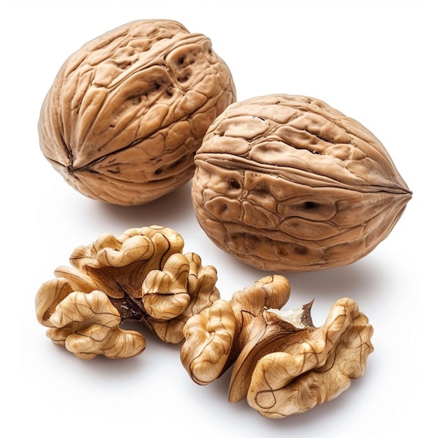 Close up photo of walnuts on a white background