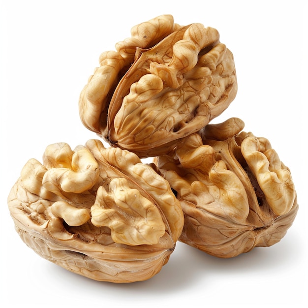 Close up photo of walnuts on a white background