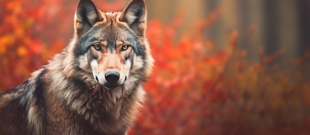 close up photo wolf with forest background