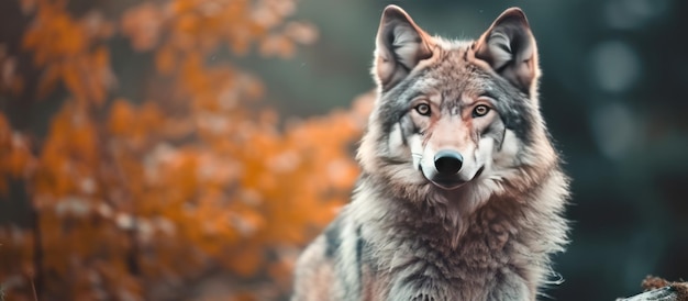 close up photo wolf with forest background