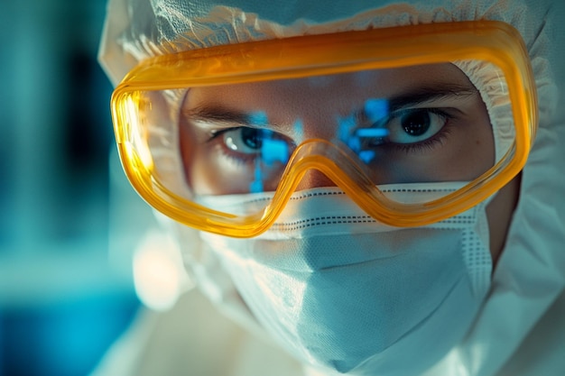 Photo close up photograph of a doctor in protective gear during a medical procedure