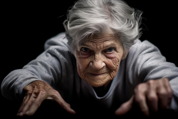 Close up photograph An old elderly woman as she engages in a sport exercise routine Generative AI