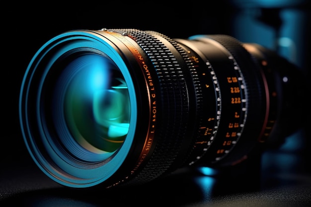 Close Up of a Photographic Lens on Black Backgroun