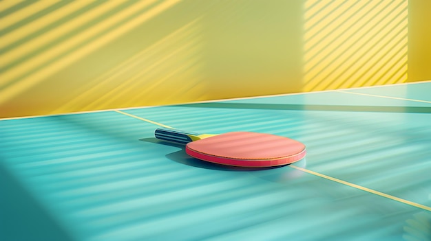 Close up photography of a mint ping pong table with red ping pong paddle At daytime