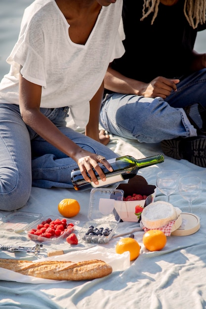 Close up on picnic near eiffel tower