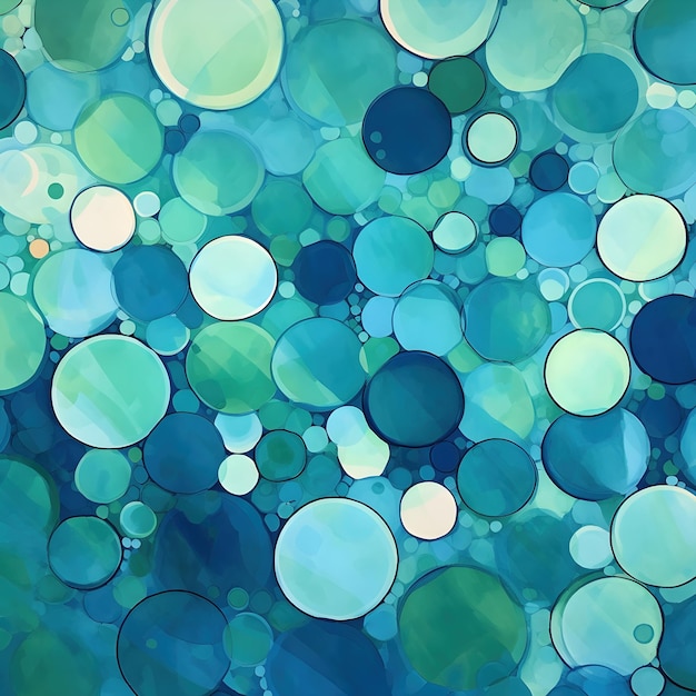 Close up picture of a bunch of blue and green circles